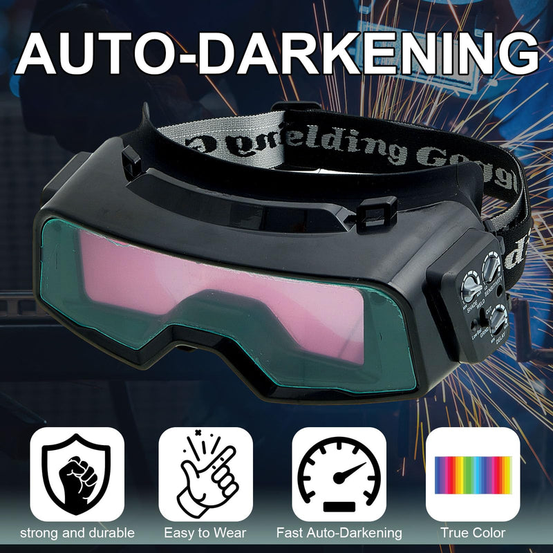 Welding Glasses Auto Darkening View Area 4.82 x 1.38 Inch Welding Goggles for Men Assemblable Adjustable Cutting Torch Glasses Gear for TIG MIG ARC Grinding, Not Include Mask