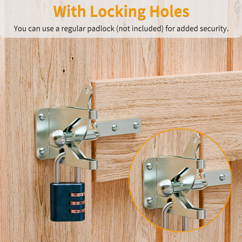 4 Pack Heavy-Duty Self-Locking Gate Latch for Wood Fence Gate - Automatic Gravity Lever, 4.6in, Durable Steel Sincere, in Sleek,Automatic Gate Latch in Galvanized Silver 4 Pack