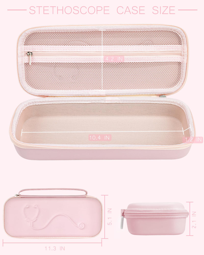 Hard Stethoscope Case for 3M Littmann Classic III, Lightweight II S.E, MDF Acoustica Stethoscope, Stethoscopes Carrying Case with Mesh Bag for Nurse Accessories Gauze Penlights Cotton Swabs (Pink) PINK