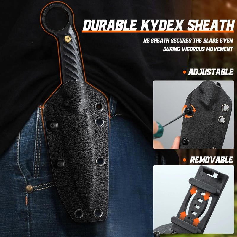 Purple Dragon Fixed Blade Knife - 440C Survival Knife with G10 Handle for Bushcraft - Full Tang Camping Knives with Horizontal Carry Sheath for Hunting Hiking - Gift Idea for Fathers' Day - Black