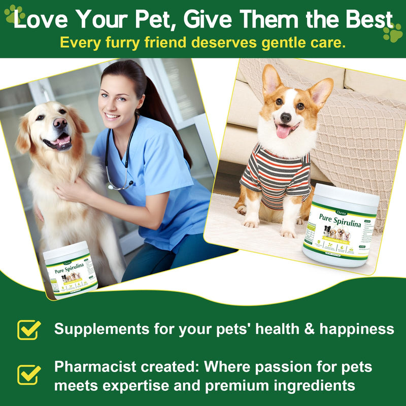 Organic Spirulina Powder for Dogs – Natural Superfood Supplement for Skin, Coat & Immune Health – 100% Pure Green Algae, No Fillers, No Additives, Boosts Energy & Vitality