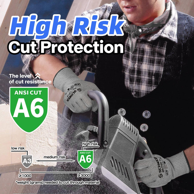 Schwer 12 Pairs Cut Resistant Gloves ANSI A6/A7 (Send Randomly) CR7120 Cut Proof Work Gloves, Touchscreen, for Men and Women Used for Woodworking, Glass Cutting, Construction, Cargo Handling, L Large 12 Pairs-super Saver Set