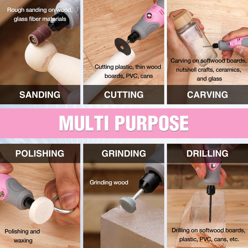 WORKPRO Mini Cordless Rotary Tool, 71PCS Kit for Engraving/Drilling/Carving Pink