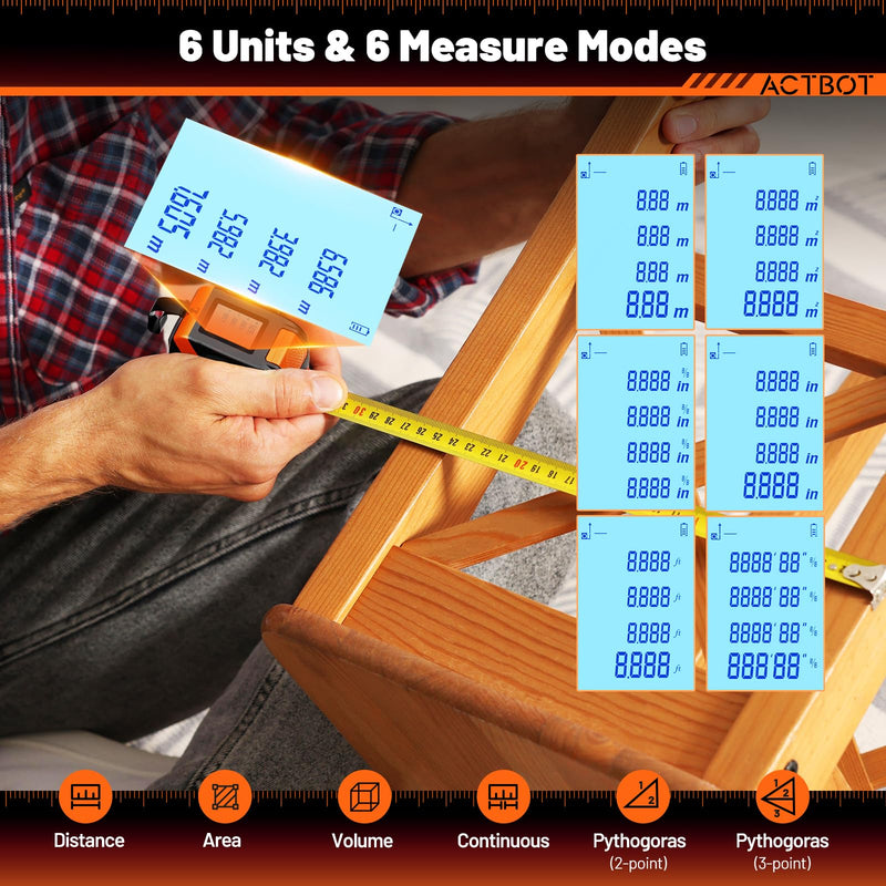 2-in-1 Laser Tape Measure 197Ft Rechargeable Digital Tape Measure & 16Ft Tape Measure Support Ft/Ft+in/in/M Pythagorean, Area, Volume Laser Measure for Construction DIY Woodworker