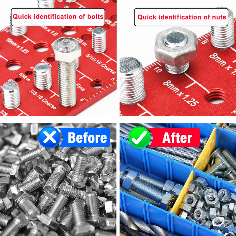 Thread Checker, 30 Nut and Bolt Thread Checker, Bolt Size and Thread Gauge, Bolt and Nut Identifier Gauge with 15 Standard & 15 Metric &19 Drill Bit Gauge,Screw Size Gauge