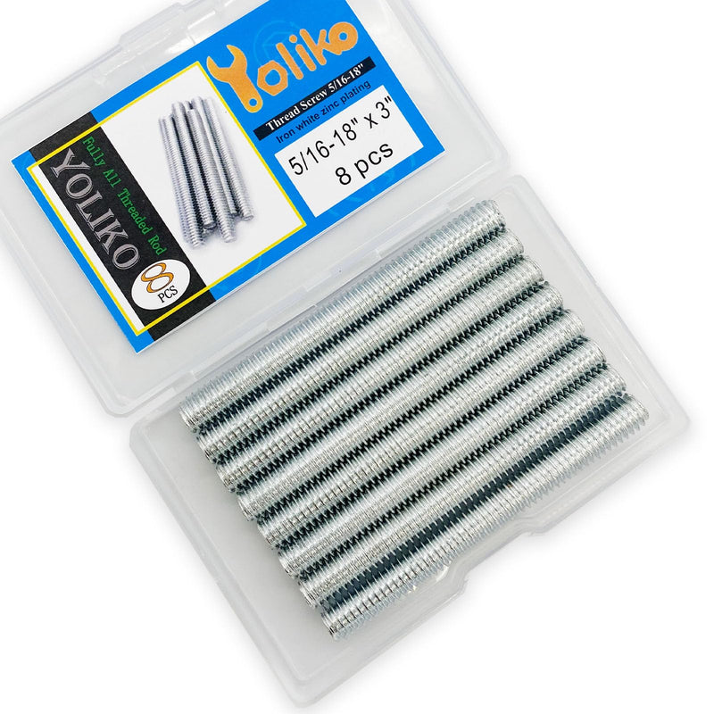 8pcs Silver Zinc Fully All Threaded Rod Carbon Steel Long Thread Screw 5/16x3" for Furniture Garden Railing Mounting Assembly Fastening Steel Frame Connection Full Thread Rod for Furniture Silver-Zinc 5/16x3 Inch-8P