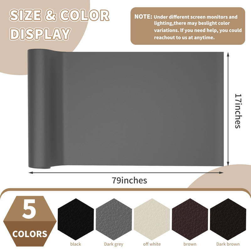 Leather Repair Patch,Self-Adhesive Leather,17X79inch,Self-Adhesive Waterproof,Scratch Resistant,DIY Large Patch for Sofas,Furniture,cabinets,Walls,Motorcycle Seats,car Seats (Dark Grey) Dark Grey