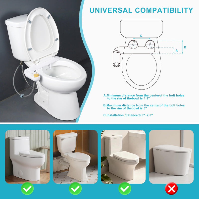 Bidet Attachments for Toilet Seat,Non-Electric Cold Wash Bidet,Adjustable Water Pressure&Spray Angle for Front&Rear Wash,Self-Cleaning Nozzle,Fits Elongated&Round Toilet,Bamboo Knob