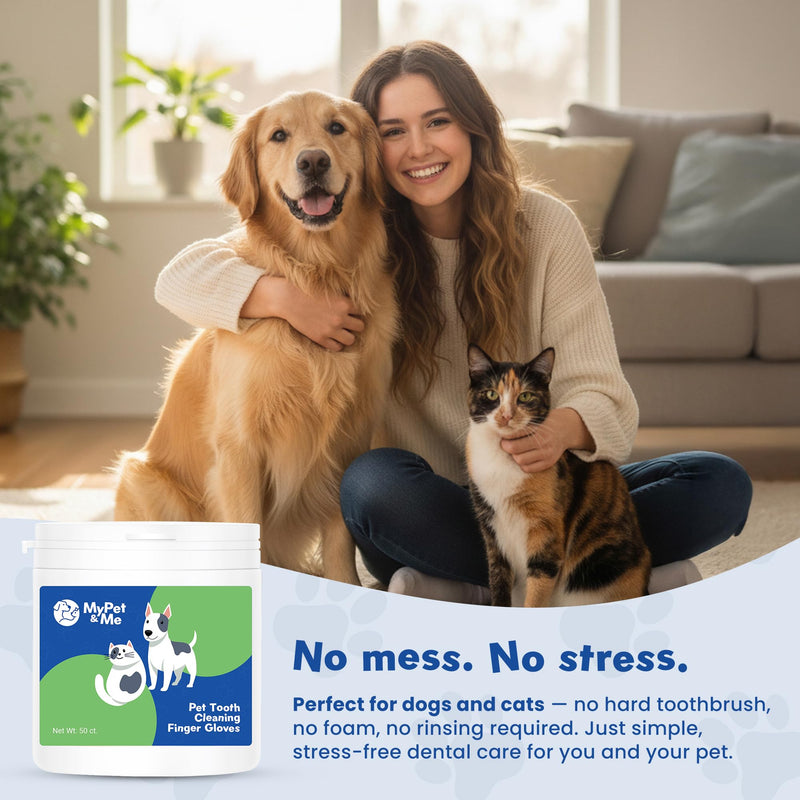 MyPet&Me Dog Dental Wipes, 50 Count - Disposable Finger Tooth Wipes for Dogs and Cats, Textured No-Rinse Cloths for Teeth and Gums, Fits Most Fingers, Travel-Friendly