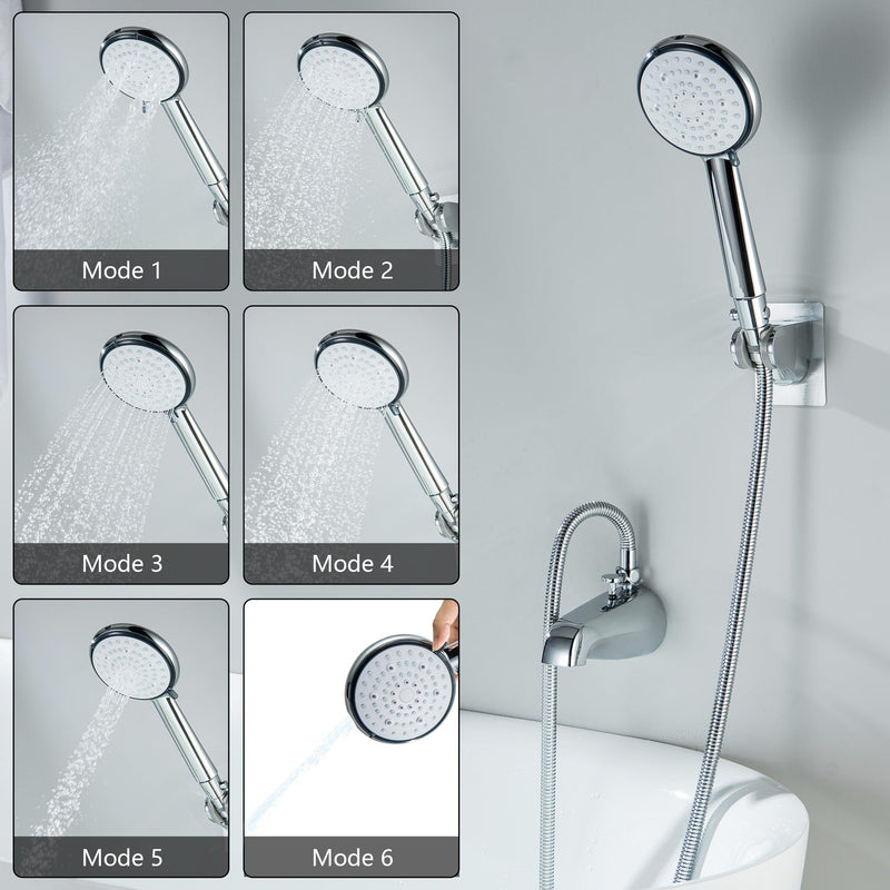 Tub Spout with Diverter, 6 Settings Handheld Shower, Bathtub Faucet with Sprayer, Chrome