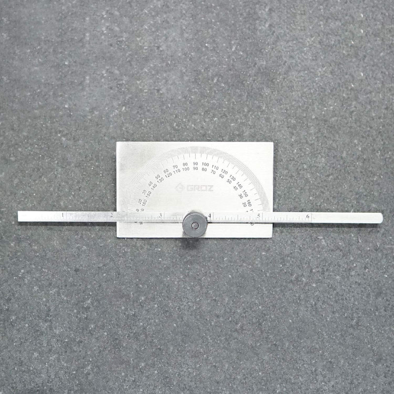 Groz 6" Stainless Steel Rectangular Head Depth Gauge with Protractor, Dual Imperial and Metric Graduations, 2-in-1 Machinist Layout Tool (01225)
