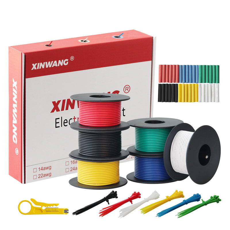 Electrical Wire,18 Gauge Wire,18 awg Wire-XINWANG 18 Gauge Stranded Tinned Copper Wire with PVC Insulation((OD:2.0 mm) 6 Colors,20ft Each, Hook Up Wire Kit 18AWG20FT-PVC