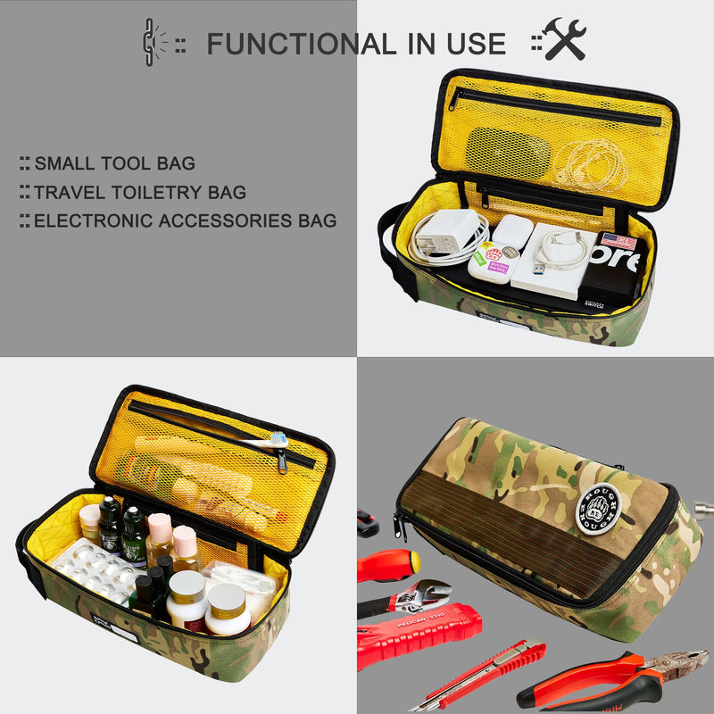 Rough Enough 12" Small Tool Bag, Heavy Duty Tool Pouch for Electricians, Motorcycle Repair & Camping, Water-Resistant Padded Organizer, Portable Compact Tool Case for Travel, Camo