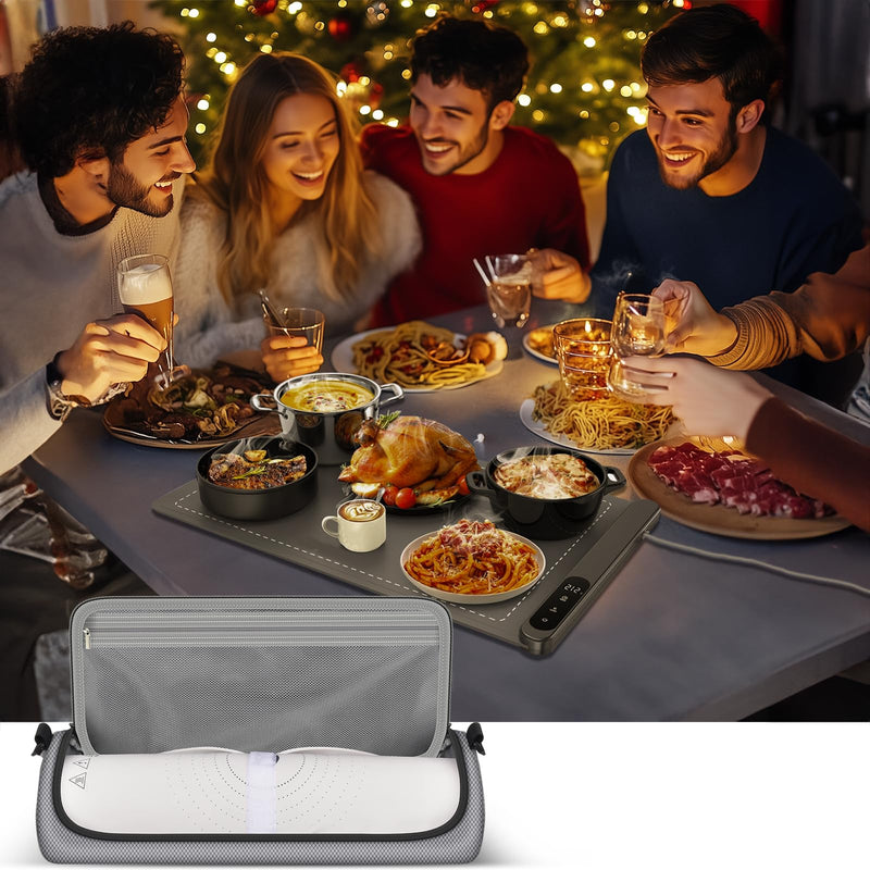 Food Warming Mat Bag, Universal Roll Up Hot Plates Heating Pad Storage Holder for KPPTYUM, for itrusou, for LNNIW, for Relixcozy& More Electric Warmer Tray, Ideal for Parties, Buffet, Travel-Case Only Grey