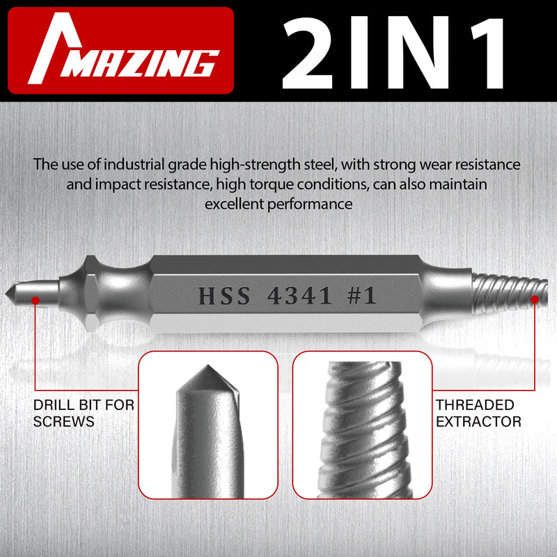 MAZING Damaged Screw Extractor Set, 6PCS Stripped Bolts Extractor Kit, Easy Removal of Rusty & Broken Drill Bits, Drill Bit Bolt Remover and Extractor, Broken Stripped Screw Extractor, Gifts for Men
