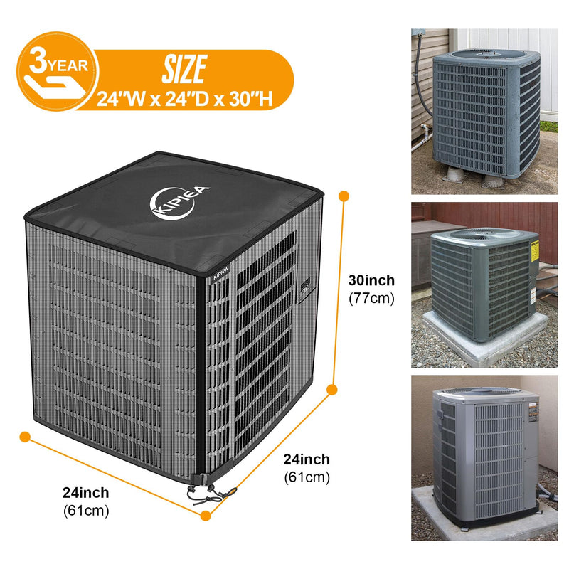 Kipiea 2 in 1 Upgraded Full Mesh Outdoor AC Unit Cover with Detachable 600D Waterproof Top, Air Conditioner Mesh Covers for Outside Units, for All Season (24" W x 24" D x 30" H) 24"W x 24"D x 30"H