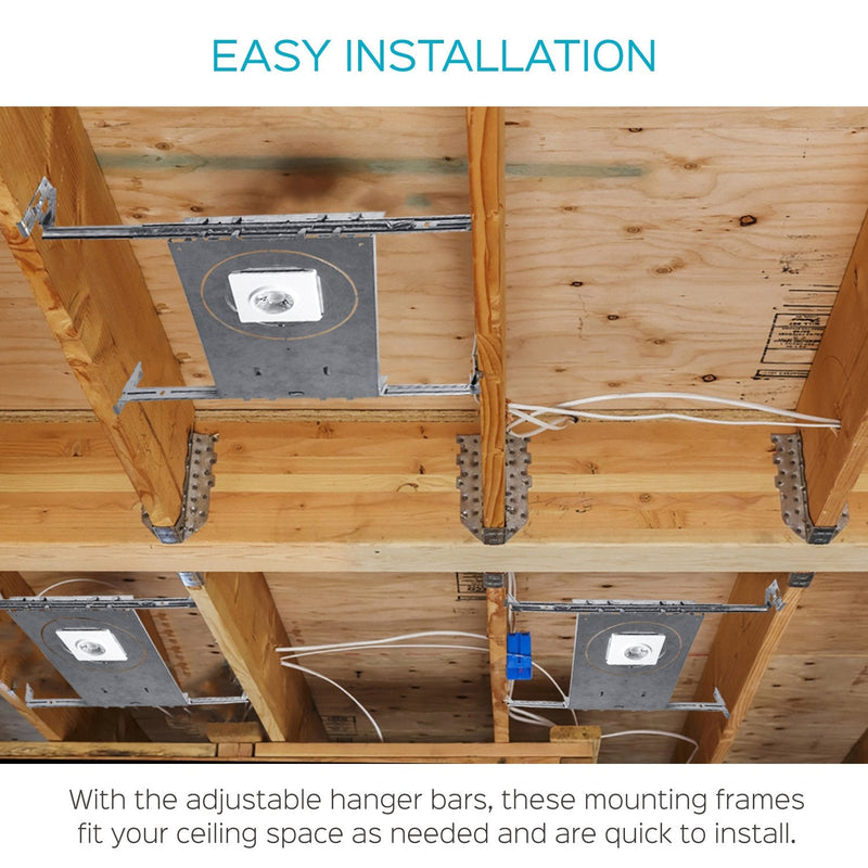 Luxrite New Construction Mounting Plate, 3-4-6 Inch LED Recessed Lighting Kits, Extendable Hanger Bars, ETL Listed - Shallow Recessed Light Housing (4 Pack) 4 Pack