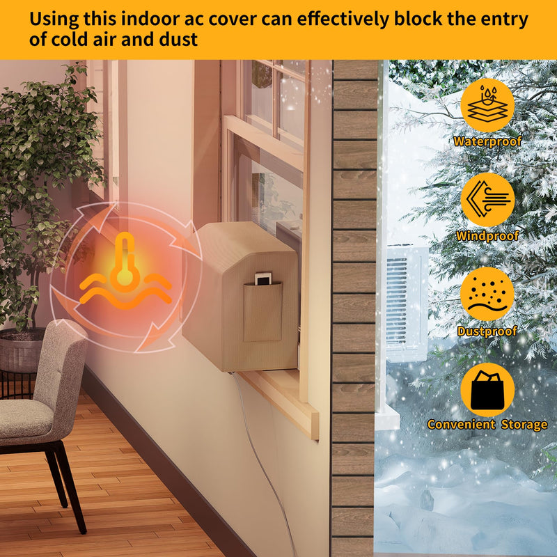 LBG Products Indoor Air Conditioner Covers for U-Shaped 8000/10000/12000 BTU Unit, All Side Covered,with Convenient Storage Side Bag,Window AC Cover for U AC Inside Unit,Block Cold Draft and Dust