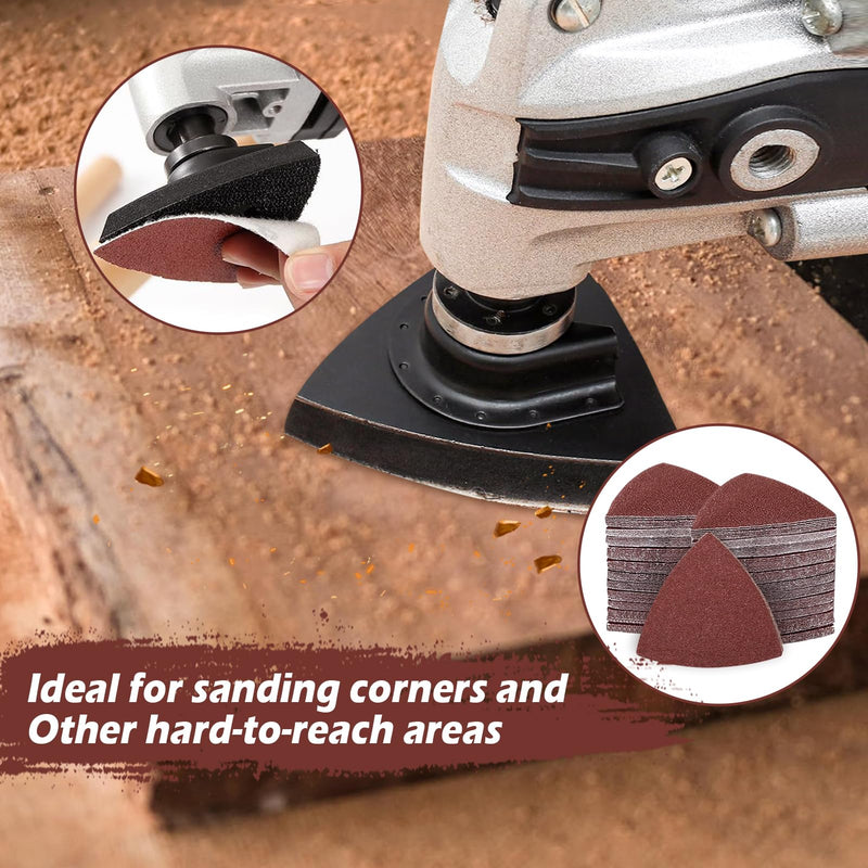 161Pcs Oscillating Tool Sanding Pad Kit, Includes 3Pcs Triangle Sanding Pads, 3Pcs Finger Sanding Pad, 150Pcs Sandpaper and 5 Saw Blades, for Wood Polish Sanding, & Other Surfaces