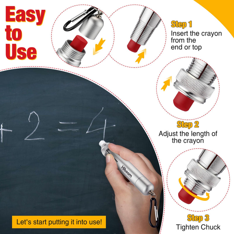 Hiboom 2 Pack Heavy Duty Crayon Holder with Spring D Rings Buckle, Industrial Lumber Crayon Holder Adjustable Metal Holder for 1/2" Round or Hexagonal Crayons, Ferro Rods, or Large Chalk (Silver) Silver