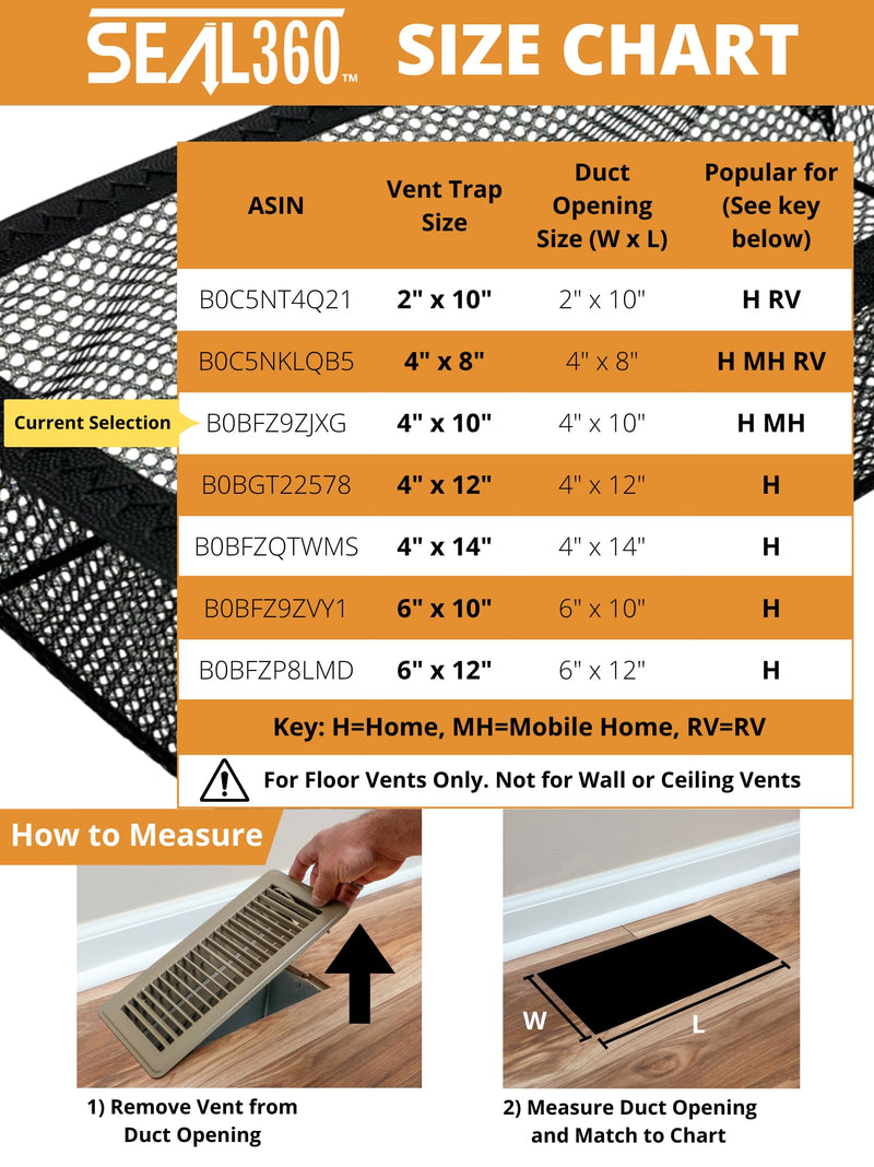 SEAL360 Floor Vent Screen Net, Air Vent Filter Mesh Catches Toys Snacks Pet Hair and Pet Food, Keeps Bugs Out, Patent Pending, 4”x10” (3-Pack) 4"x10" Floor
