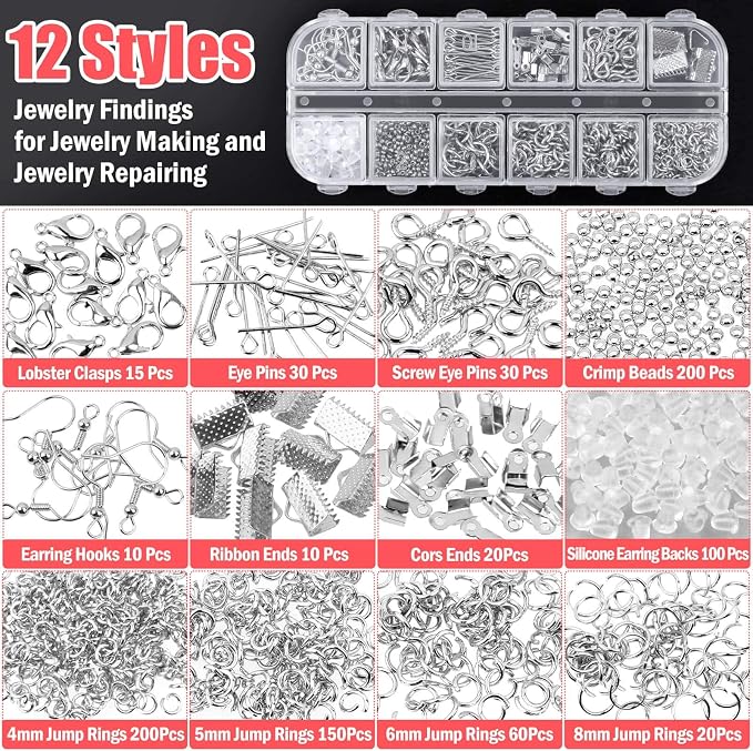 Mluchee Jewelry Making Supplies Tools - Including 3 Jewelry Pliers, 6 Wire Wrapping Kit, 16 Jewelry Tools, 845 Jewelry Findings with Storage Bag for Repair, DIY Crystal and Beading