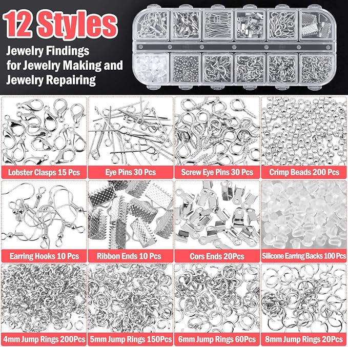 Mluchee Jewelry Making Supplies Tools - Including 3 Jewelry Pliers, 6 Wire Wrapping Kit, 16 Jewelry Tools, 845 Jewelry Findings with Storage Bag for Repair, DIY Crystal and Beading