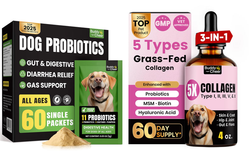 Gut & Skin Health Bundle for Dogs & Cats – Probiotic Powder + Liquid Collagen