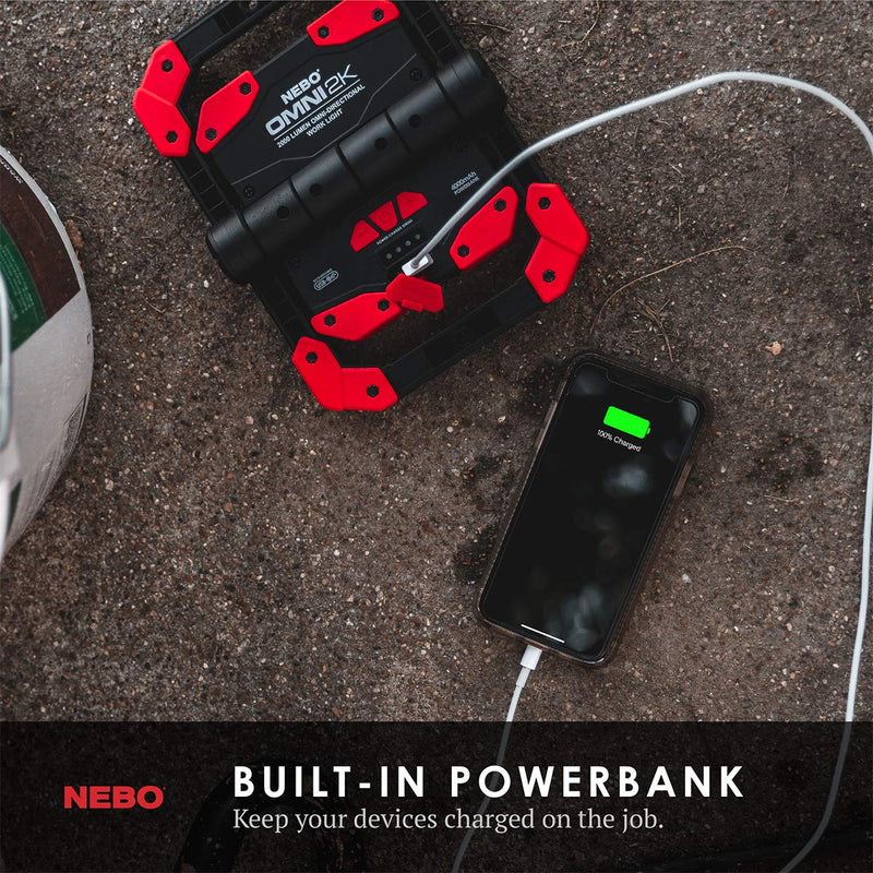 NEBO OMNI 2K Work Light: 2000 Lumen OMNI-Directional Rechargeable Portable Magnetic COB LED Flashlight USB Power Bank Six Light Modes