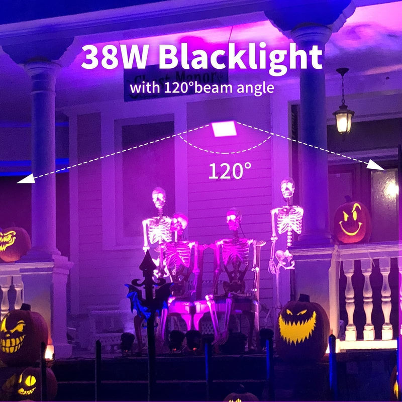 38W LED Black Lights IP66 Waterproof Black Light Outdoor with 5ft Plug+Switch,Flood Blacklight for Halloween Glow in The Dark Party Stage Light Neon Glow Birthday 1 Pack 38W-1Pack