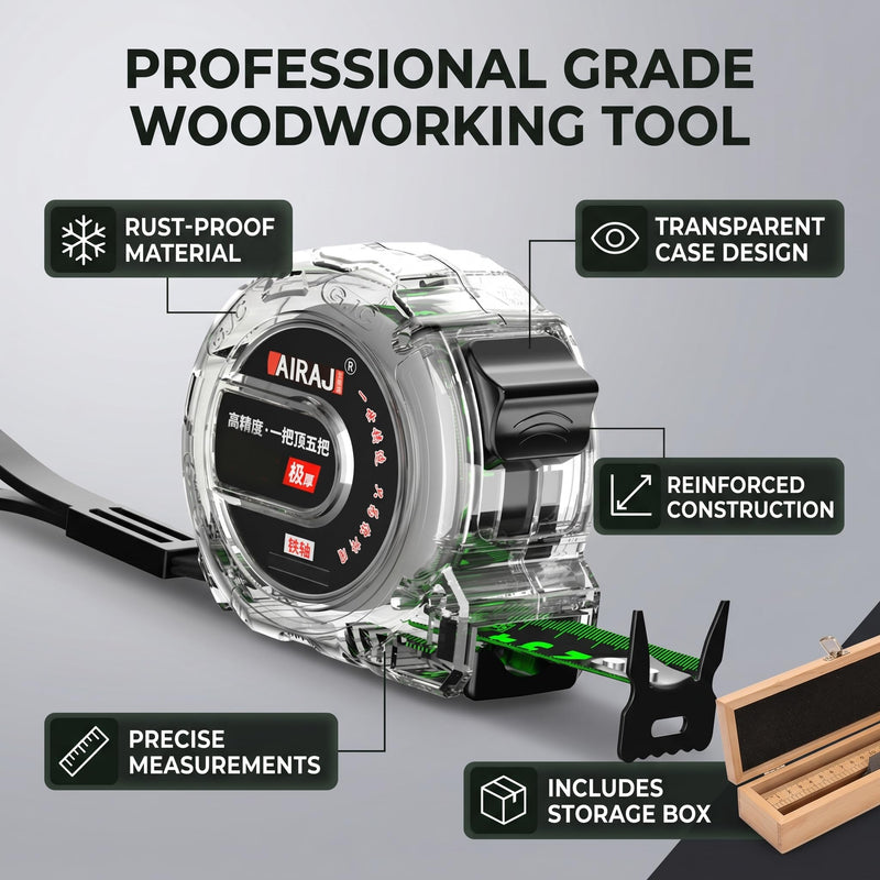 Estink Retractable Stainless Steel Tape Measure, Portable High Accuracy Retractable Measure Ruler with Clear Case Thick Electroplated Stainless Steel Tape for Woodworking (10m / 32.8ft) 10 m 10m / 32.8ft