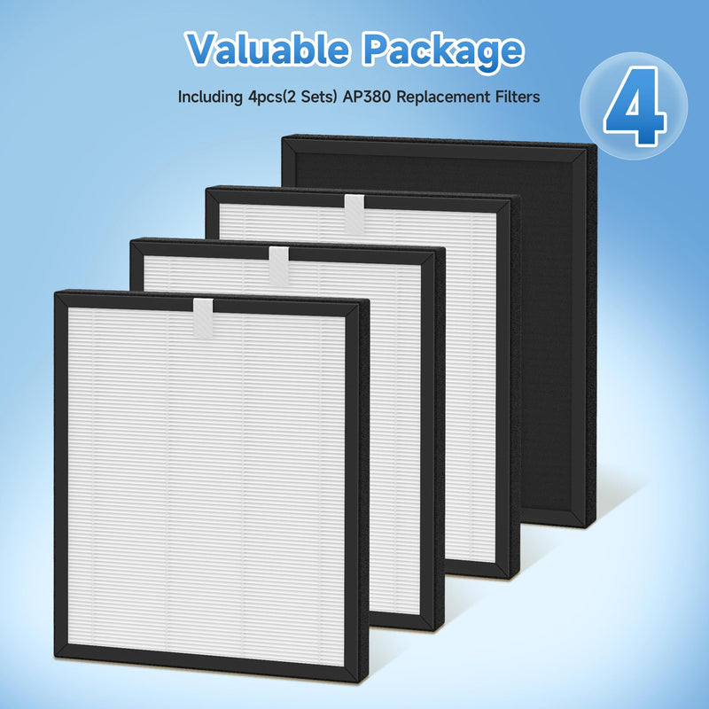 Premium AP380 Replacement Filter Compatible with AP380 Air Cleaner Purifier 2 Sets (4Pcs）