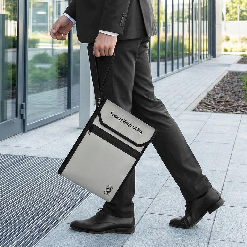 Expandable Fireproof Document Bag with Front Pocket, 6400°F Fire Proof & Waterproof Business File Organizer for Important Documents Safe, Vertical Storage Pouch for Home Office (Case Only) Grey