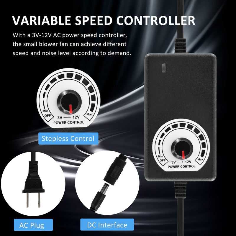 97mm 12V IP68 Waterproof Small Powered Blower Fan 97mm x 33mm Inflatable Replacement Fan Speed Controller 3V-12V 1600-4000RPM Variable Speed 9733