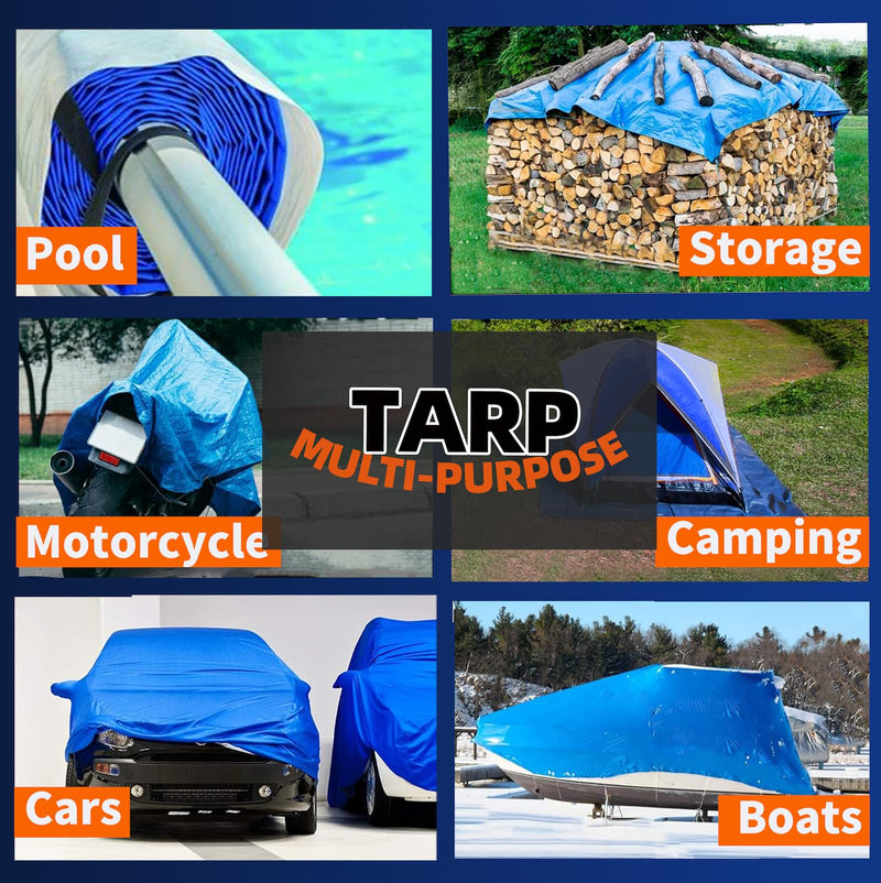 5 in a Pack, Maximize Value, Minimize Cost, Multipack Advantage with Budget-Friendly Poly Tarps, 2.5 Mil Cheap Large Light Tarp, Multipurpose Waterproof Protective Cover, 6x8 Feet, Blue 6' x 8'