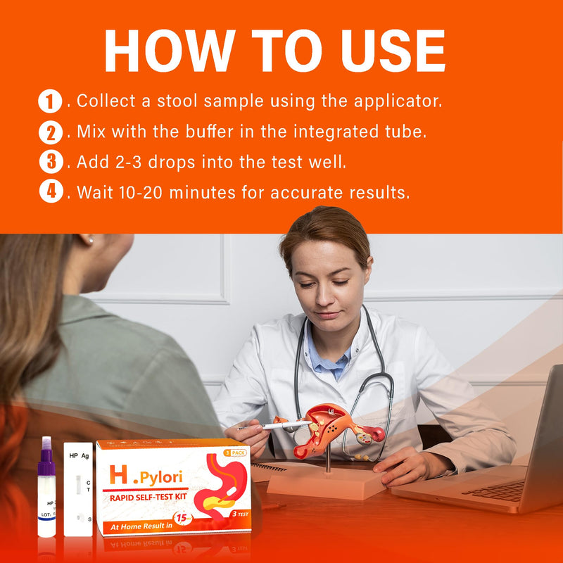 H. Pylori Antigen Rapid Test 3 Tests/Pack - H-Pylori Stool (Antigen) Self-Test for Home Use, 99.9% Accurate, (Feces) Helicobacter Pylori Test Family Pack