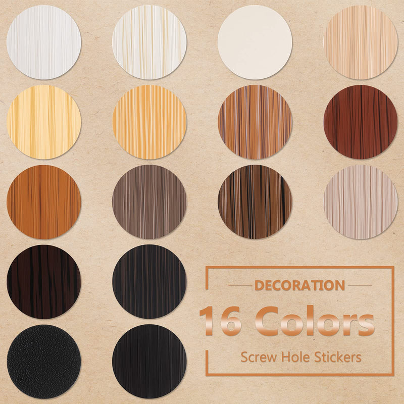 864 Pieces Screw Covers Wood Stickers for Furniture, 0.83 Inch Screw Hole Stickers Waterproof PVC Cover Caps Adhesive Wood Grain Stickers for Screw Holes Wall Cabinets Bookcase Desk (Basic Color) Basic Color