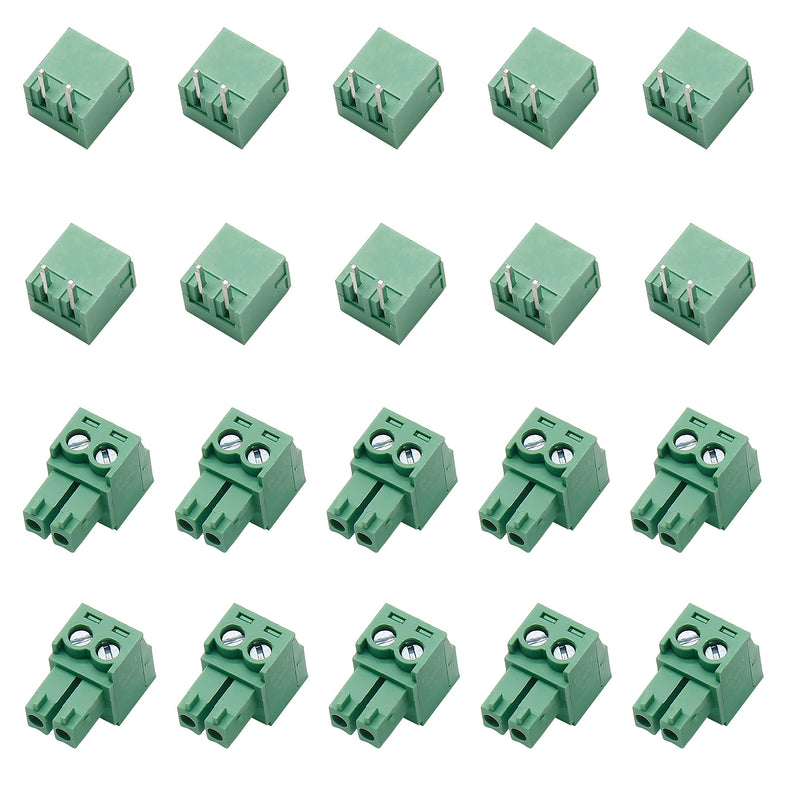 10Set 3.81mm Pitch Male Female 2-Pin PCB Screw Terminal Block Connector Plug KF2EDGK - Green, 300V 8A 2-Pin 3.81mm | 10Set