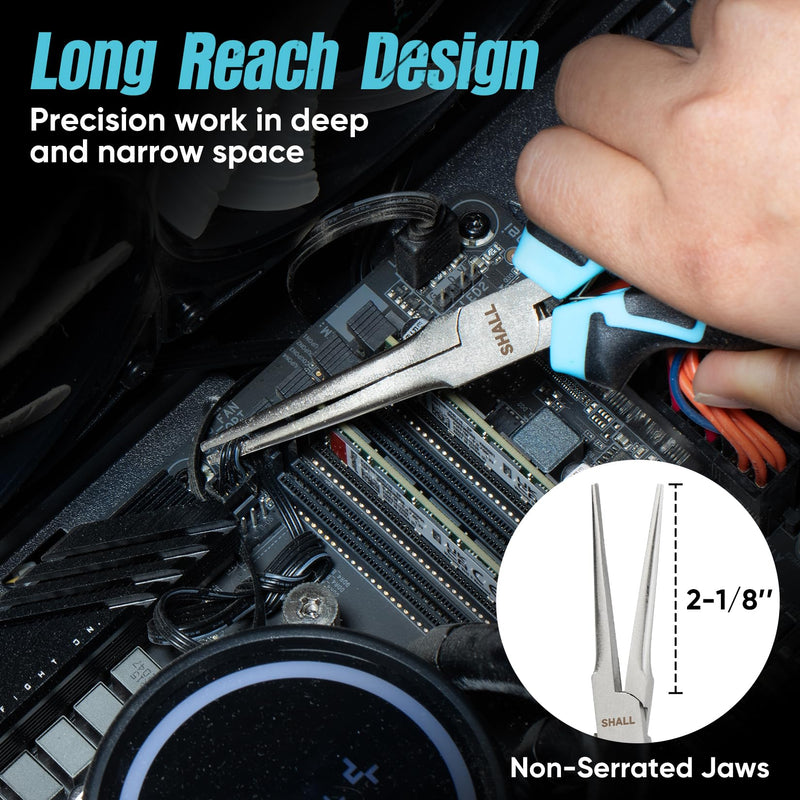 SHALL 6" Mini Needle Nose Pliers, Long Nose Pliers w/Comfort Grip Handles & Non-Serrated Drop Forged Steel Jaws, Small Needle Nose Pliers for Jewelry Making, Wire Wrapping, Crafts, Electronic Repair 1PC