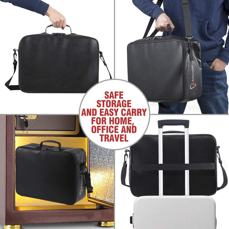 ROLOWAY Fireproof Document Bag with Lock (17 x 11.8 x 5 inch), Important Document Storage Bag with Multi-Layer File Organizers (Black) X-Large Black