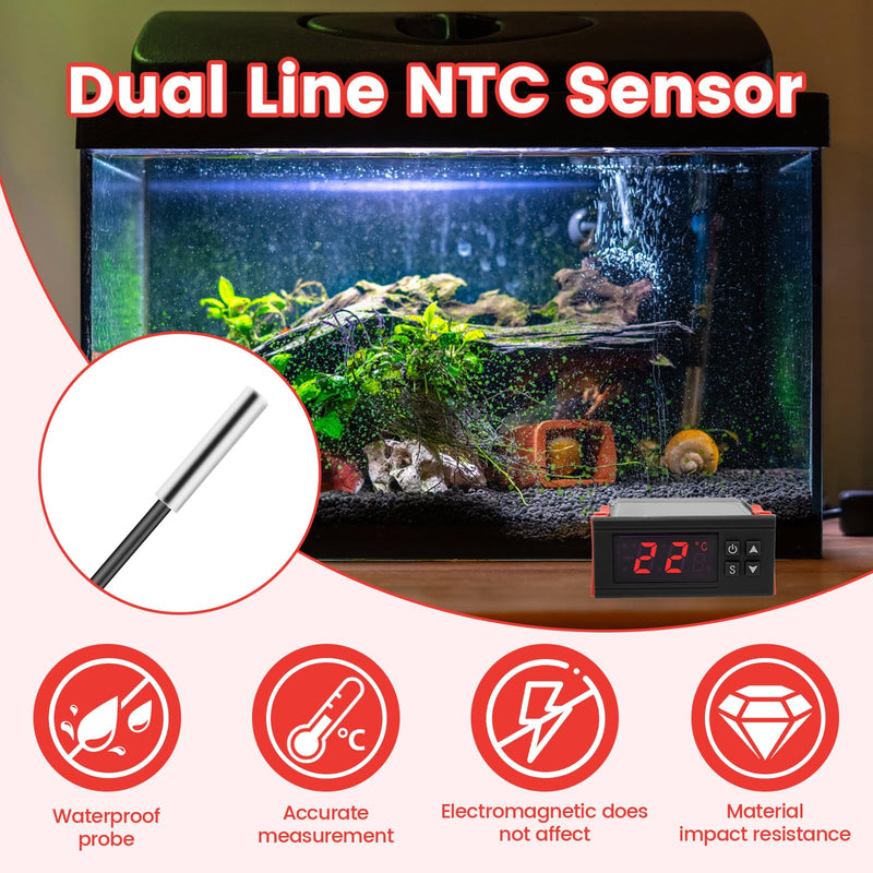 4PCS STC-1000 Digital Temperature Controller Thermostat with NTC Waterproof Sensor Probe – Dual Relay Heating & Cooling Control, ℃/℉ Display, AC 110V–220V 10A for Incubator Fridge 3D Printer Aquarium Grey
