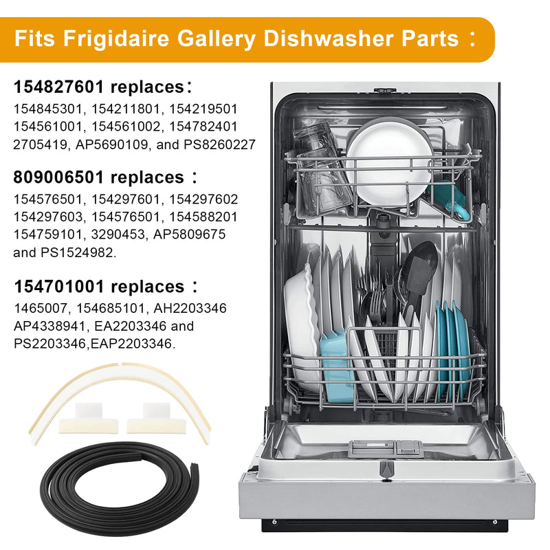 154827601 Dishwasher Bottom Door Seal Combo Kit Compatible With Frigidaire Kenmore Sears and Electrolux Dishwasher Series,Kit Include Door Seal 154827601,Lower Seal 809006501, Splash Shield 154701001