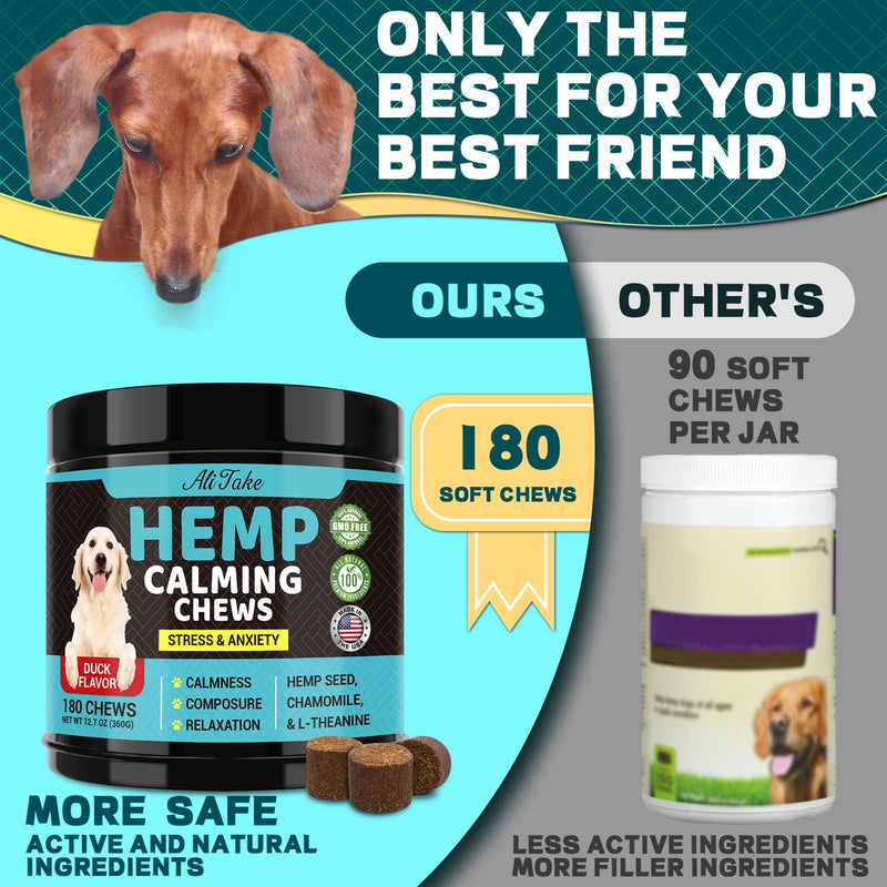 Hemp Calming Chews for Dogs - Dog Calming Treats Anxiety Relief 100% Golden Ratio of Natural Ingredients Calming Dog Treats, Aid with Separation, Barking, Stress Relief, Thunderstorms (Duck) Duck