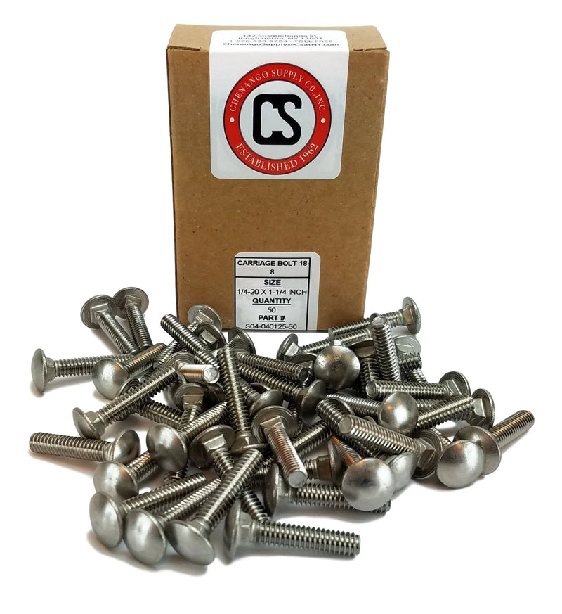 Stainless 1/4-20 x 1-1/4inches Carriage Bolt (3/4inches to 5inches Lengths Available in Listing), 18-8 Stainless Steel,50 Pieces (1/4-20x1-1/4) 1/4-20x1-1/4