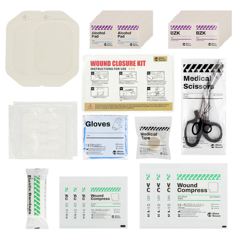 RHINO RESCUE Wound Closure Kit, 6pcs with Dresssings, Wound Closure Strips Without Suture, Stitch Zip Laceration Closure Kit for Cut Care, Adhesive Wound Closure Bandages, HSA/FSA Eligible