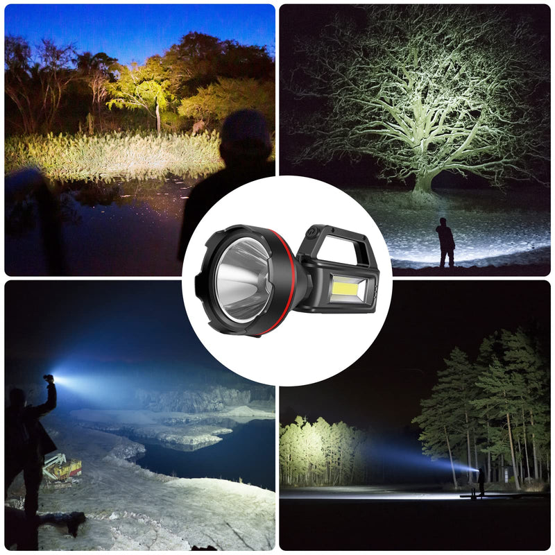 Rechargeable Spotlight Flashlight, High Lumens Handheld Spotlight,LED Searchlight with Shoulder Strap and USB Output for During Hurricane,Emergency, Storms,Hunting , Hiking, Camping(Black Pack of 2) Black2