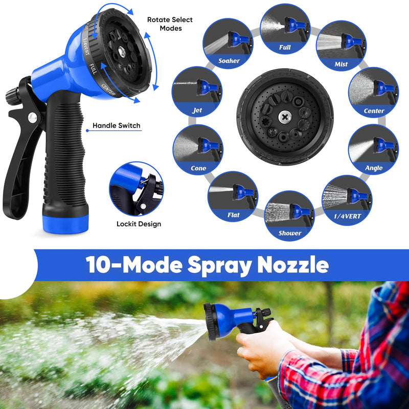 Garden Hose 50 ft, Stainless Steel Metal Hose, Flexible Water Hose with 10 Function Nozzle, Kink Free, Leak-Proof, Heavy Duty Hose for Yard, Outdoor, Lawn, RV, Car Wash and Camper Use 50FT