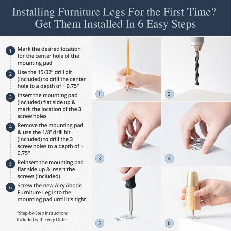 Ash Wood Furniture Legs With Gold Caps - Mid Century Legs For Sofa, Chair, Table, Dresser, Bed, Cabinet, Ottoman - Wooden Legs Are Easy To Install & Include Installation Hardware - Set of 4, 6 Inches Ash / Gold