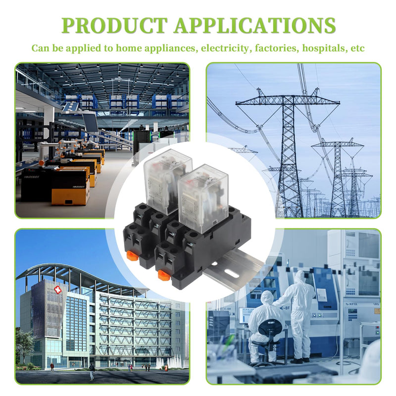 DC 12V Electromagnetic Power Relay JQX-13FL 62PL Coil 8 Pin 10A DPDT LED Indicator with Plug-in Terminal Socket and DIN Slotted Aluminum Rail 8Pin-10A-DC12V