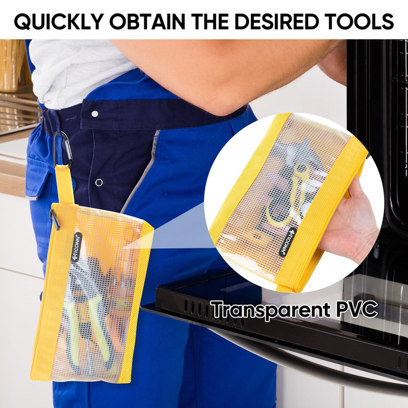 TICONN Tool Pouch, 1680D Oxford Small Tool Bag, Tool Pouches with Zipper, Clear Utility Bag Zipper Pouch for Tool Organizers and Storage (9PK Combo) 9PK